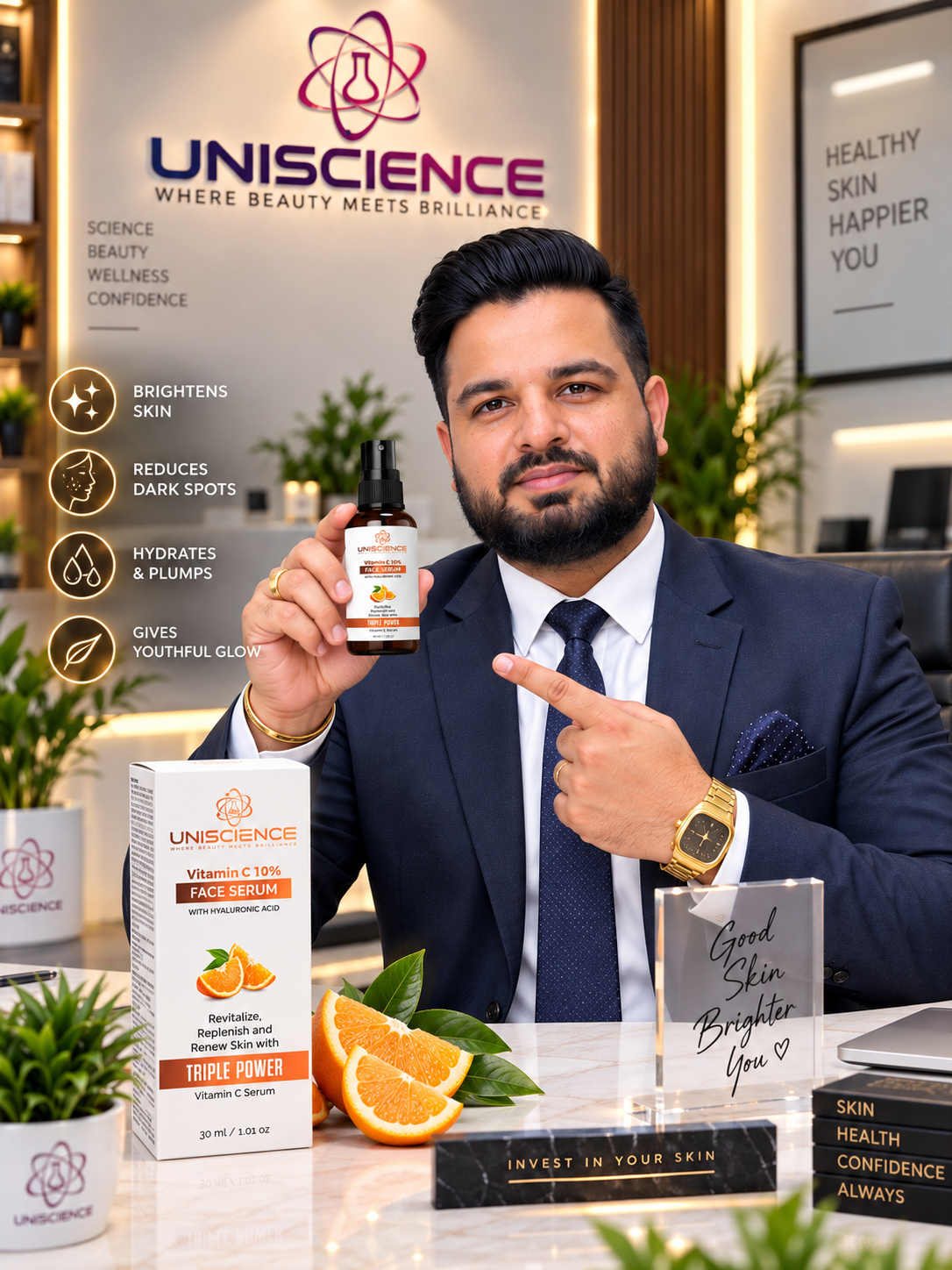 Woman using Vitamin C serum
